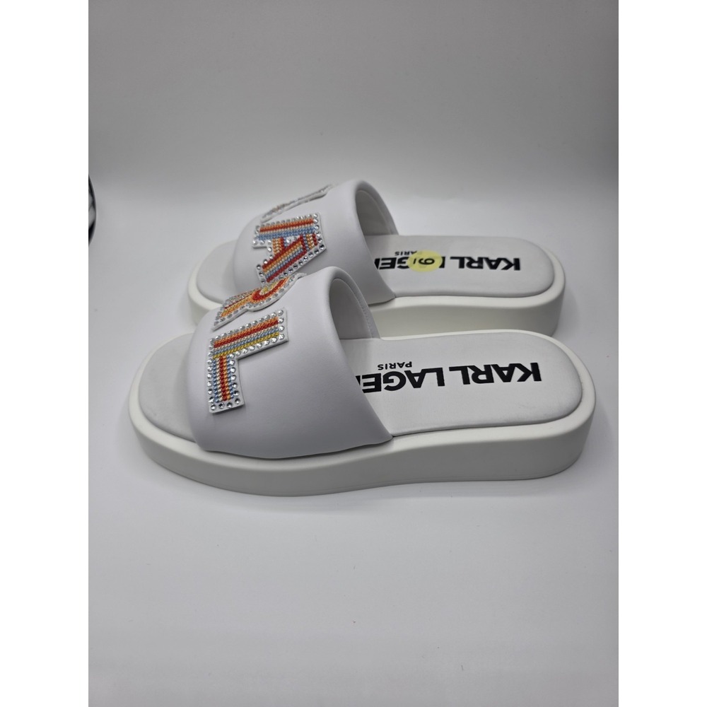 Karl Lagerfeld Women's Opal Leather Platform Slide Sandals WHITE Size 9 - Picture 4 of 6